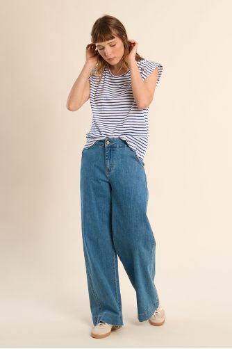 T-shirt marinière en coton avec boutons dorés