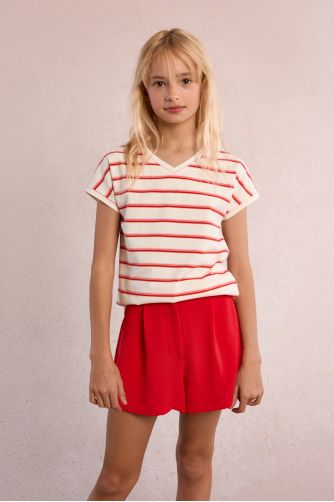 Camiseta de niña de manga corta, estampado rayas.