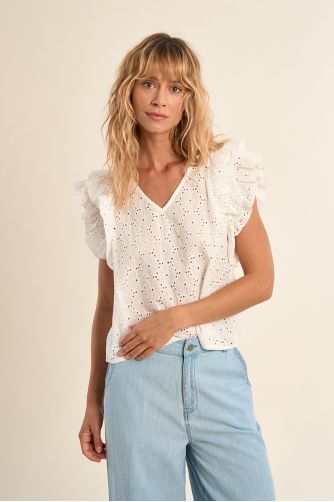 Top en coton, broderies anglaises