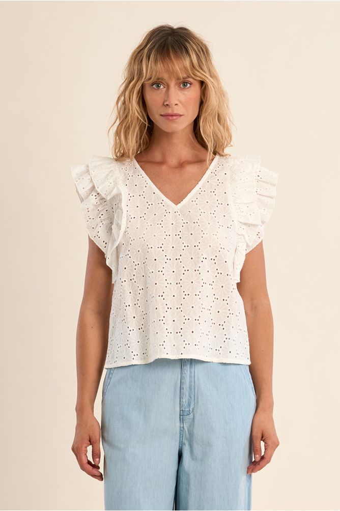 Top en coton, broderies anglaises
