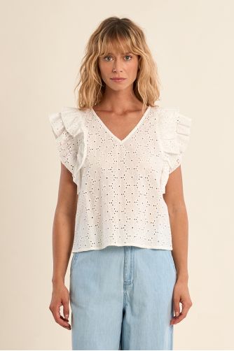 Top en coton, broderies anglaises