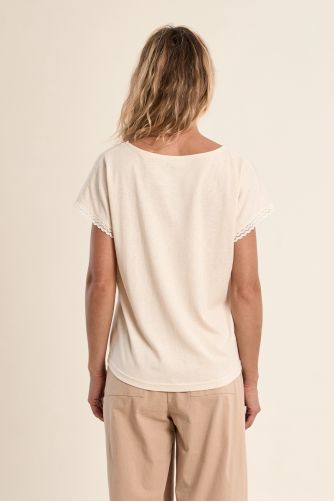 Camiseta de mujer de manga corta, detalle encaje.