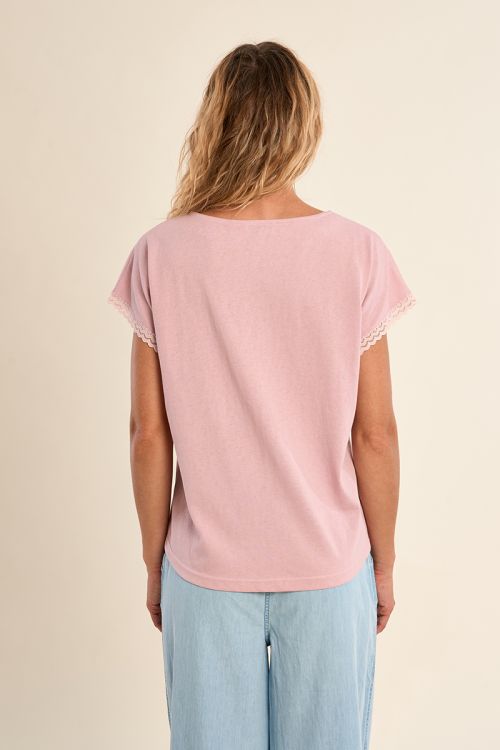 Camiseta de mujer de manga corta, detalle encaje.