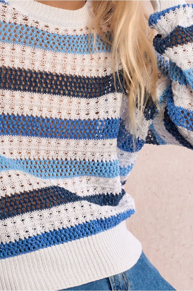 Pull rayé, maille ajourée