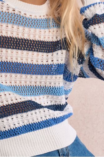 Striped sweater, openwork knit