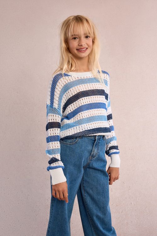 Striped sweater, openwork knit