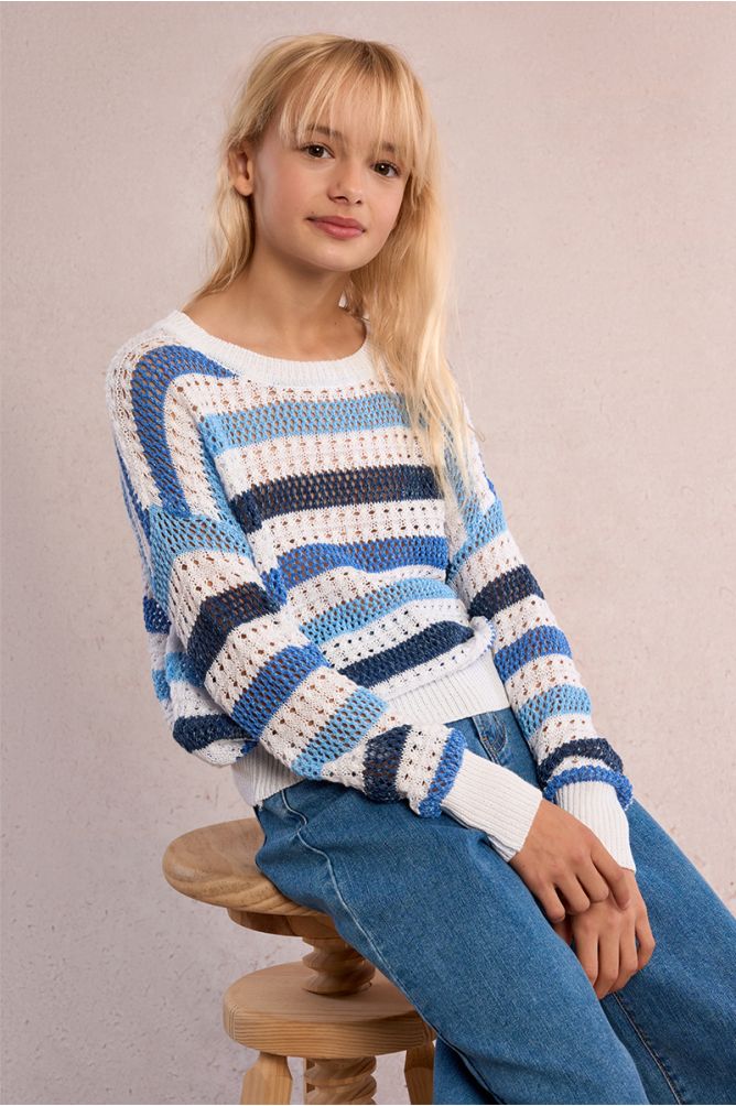 Pull rayé, maille ajourée