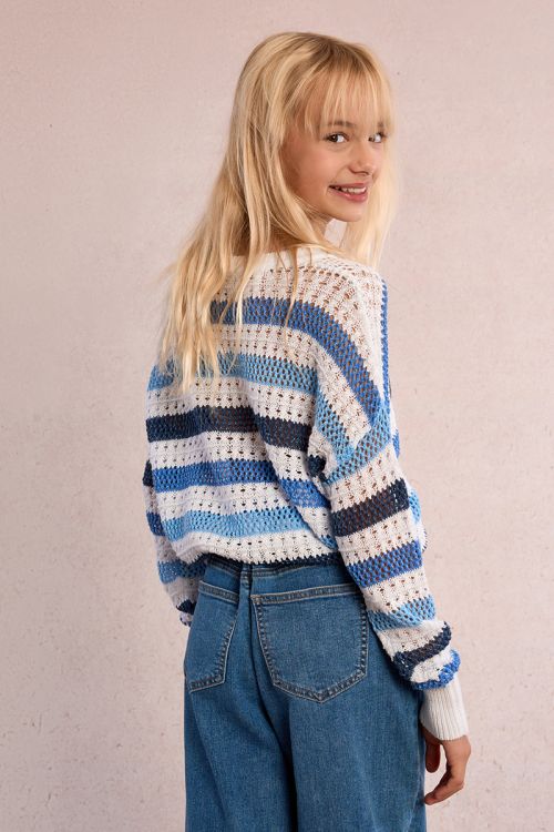 Pull rayé, maille ajourée