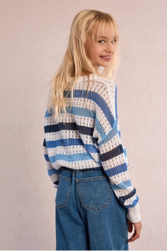 Striped sweater, openwork knit