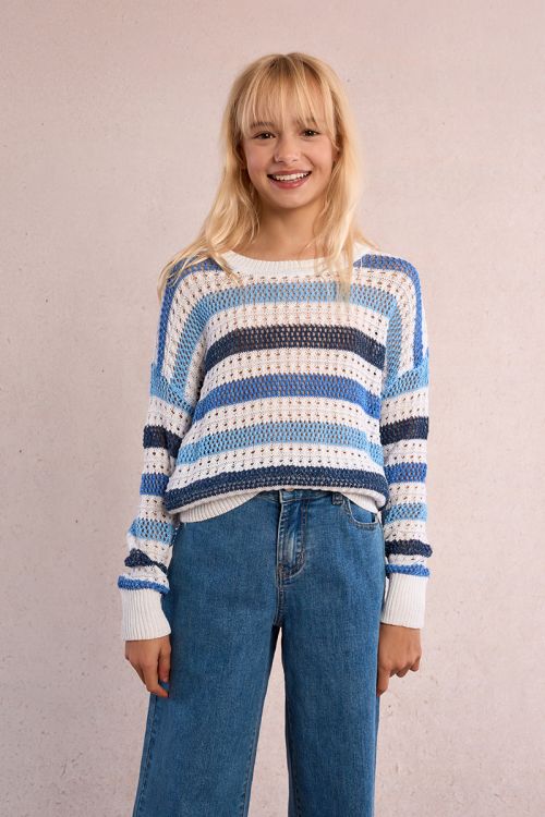 Jersey de niña de manga larga, estampado rayas.