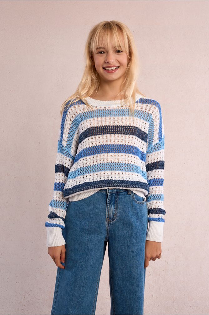 Pull rayé, maille ajourée