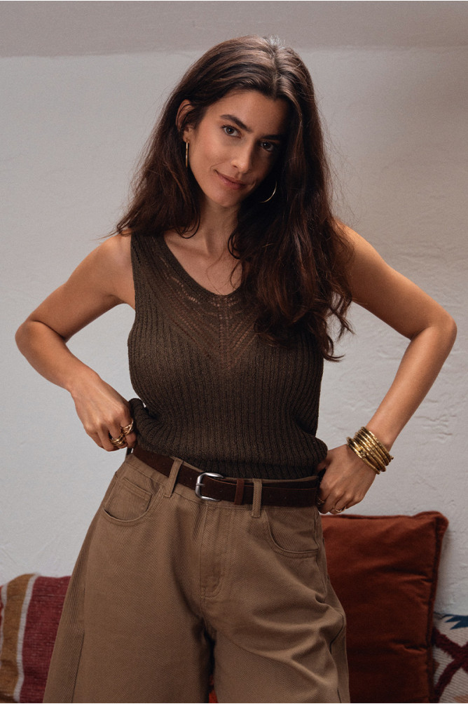 Openwork knit tank top