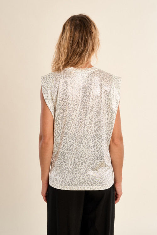 T-shirt imprimé à larges épaulettes