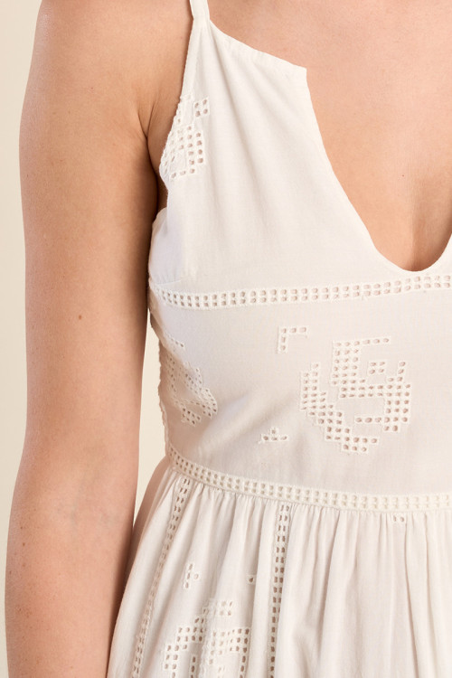 Midi cotton dress with openwork embroidery