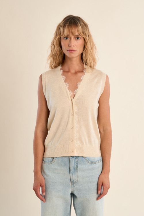 Vest without sleeves, V-neck