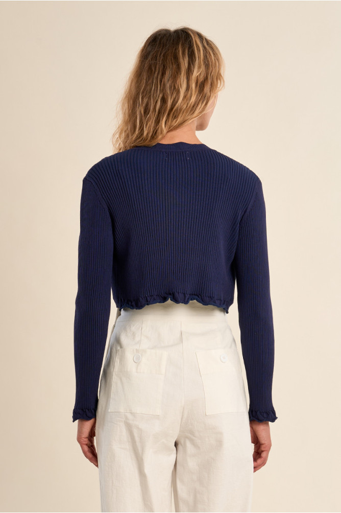 Bolero de mujer de manga larga, detalle volantes.