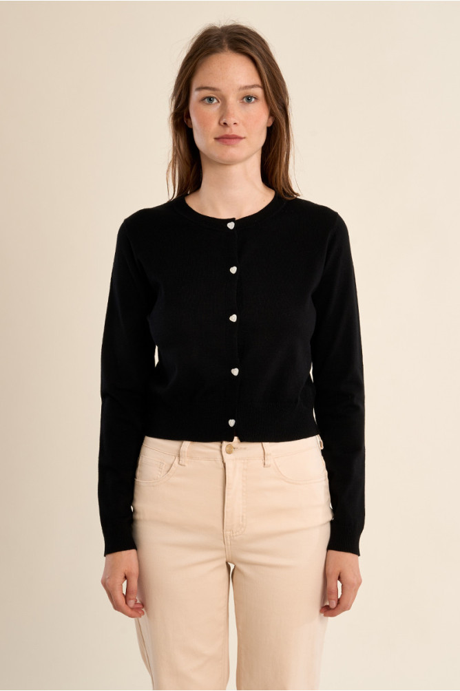 Gilet boutonné, détails cœurs