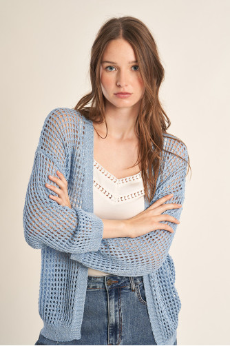 Iridescent and semi-transparent knit cardigan