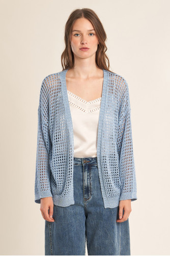 Iridescent and semi-transparent knit cardigan