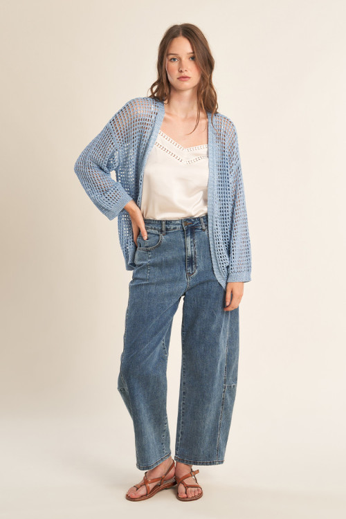 Iridescent and semi-transparent knit cardigan