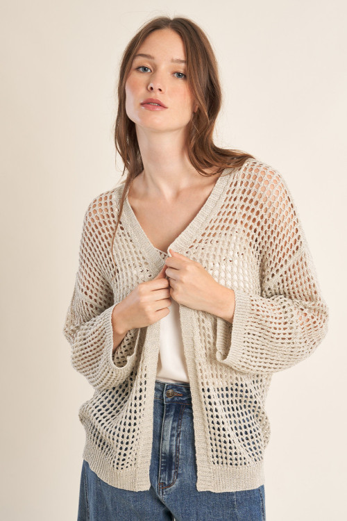 Iridescent and semi-transparent knit cardigan