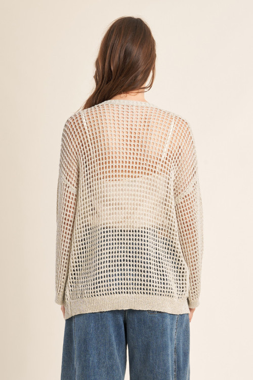 Iridescent and semi-transparent knit cardigan