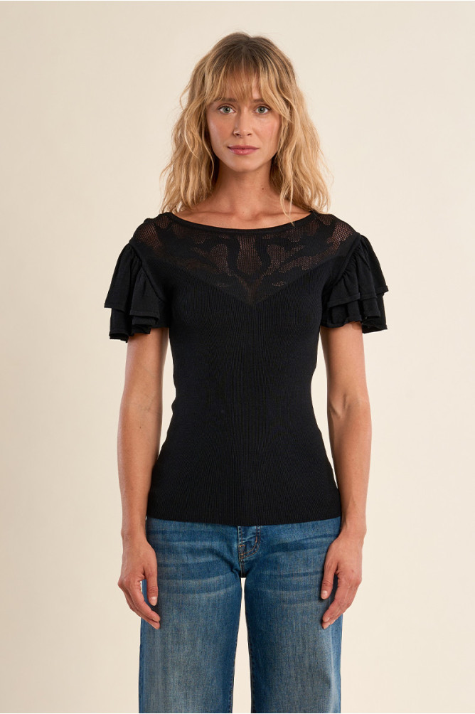 T-shirt avec col en semi-transparence