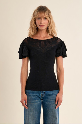 T-shirt avec col en semi-transparence