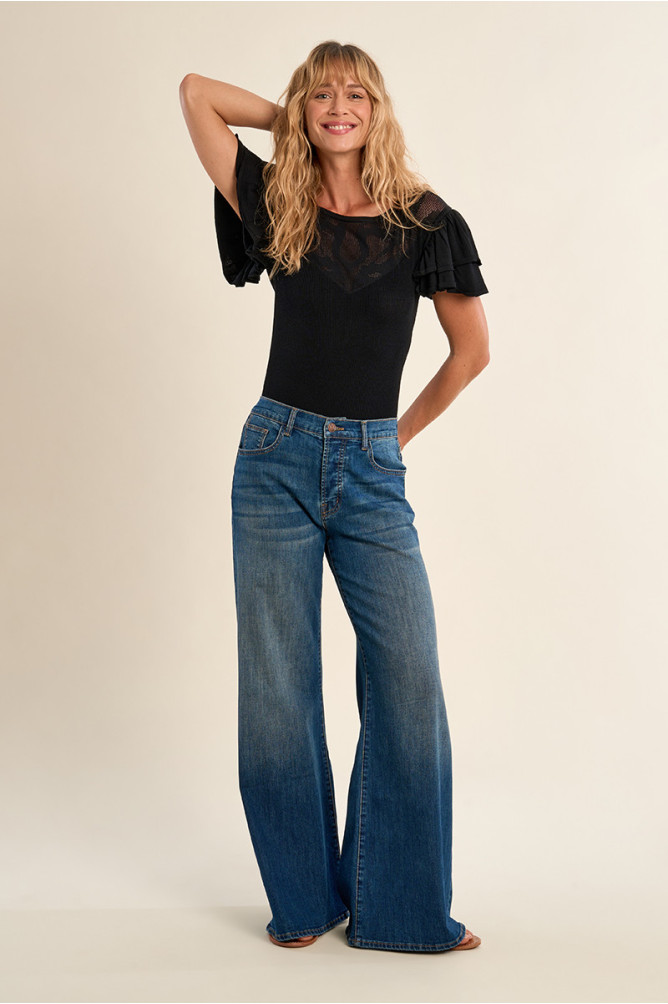 T-shirt avec col en semi-transparence