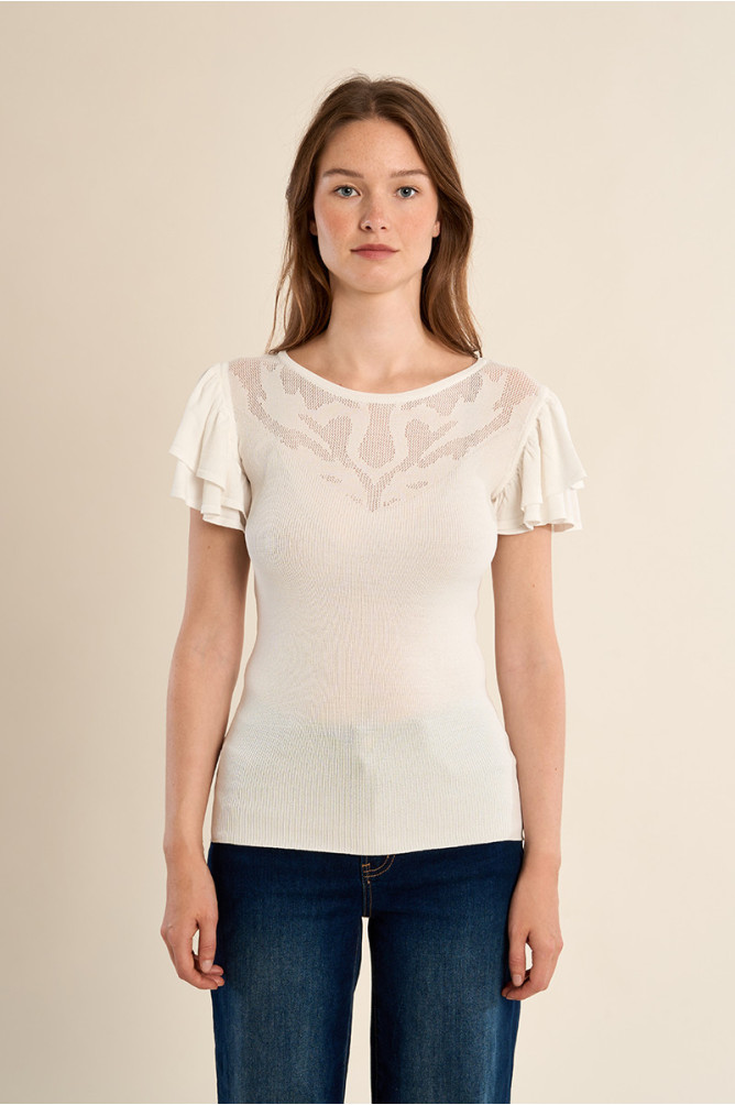 T-shirt avec col en semi-transparence