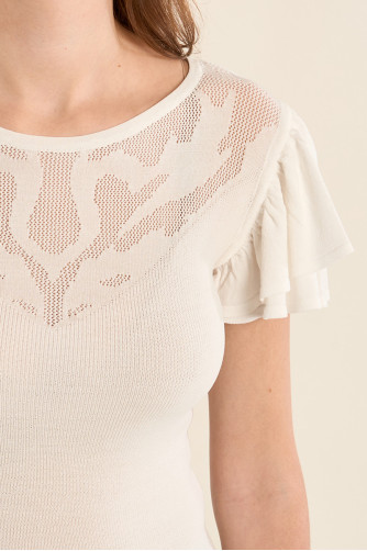 T-shirt avec col en semi-transparence