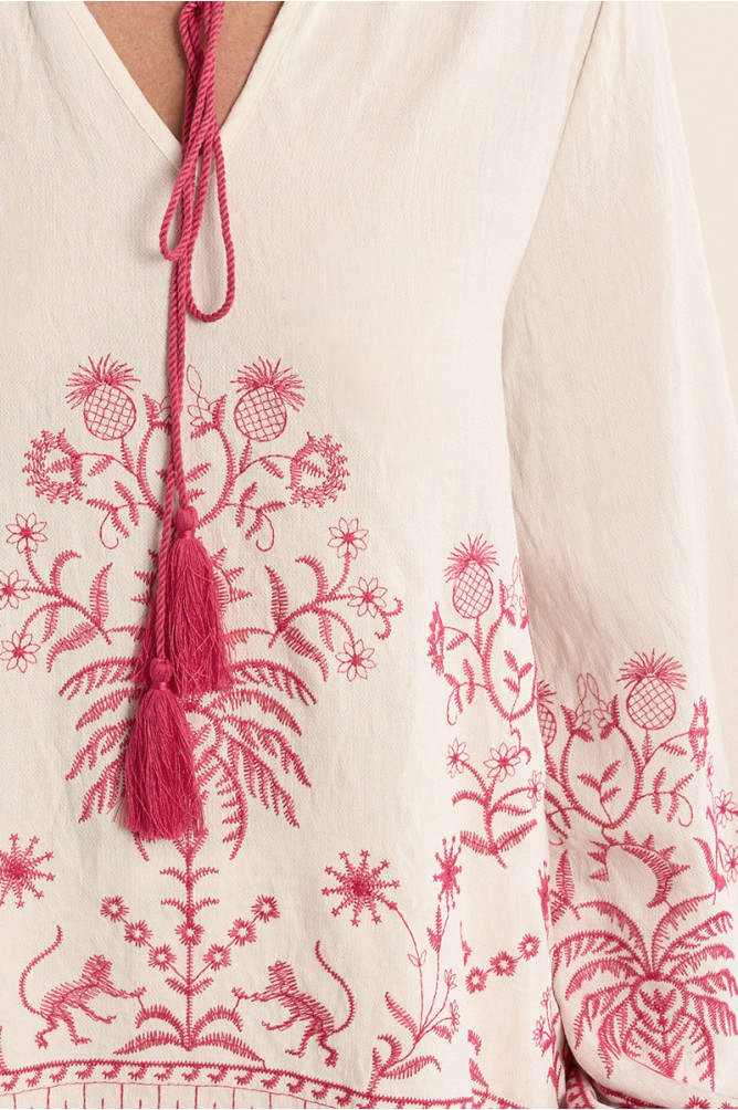 Blouse en popeline, brodée