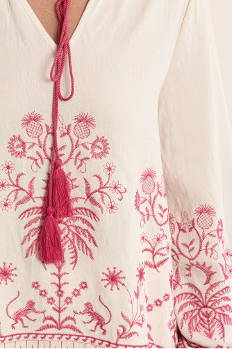 Poplin blouse, embroidered