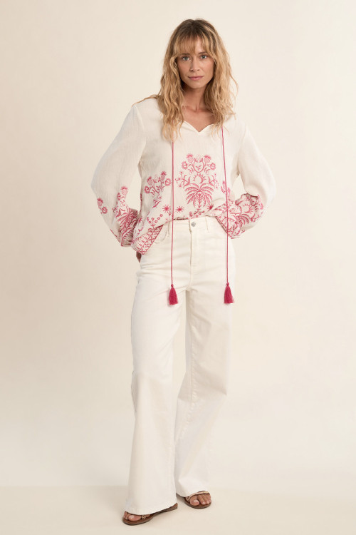 Poplin blouse, embroidered