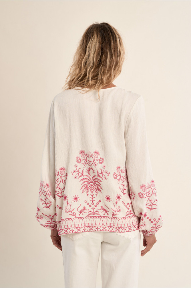 Poplin blouse, embroidered