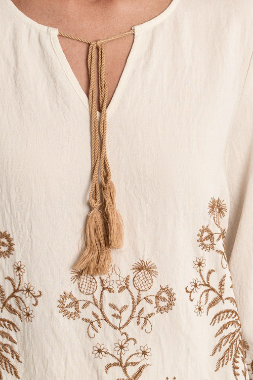 Poplin blouse, embroidered