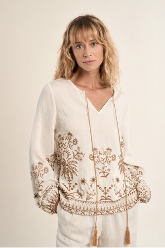 Poplin blouse, embroidered