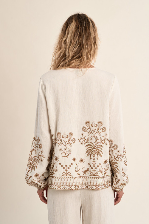 Poplin blouse, embroidered
