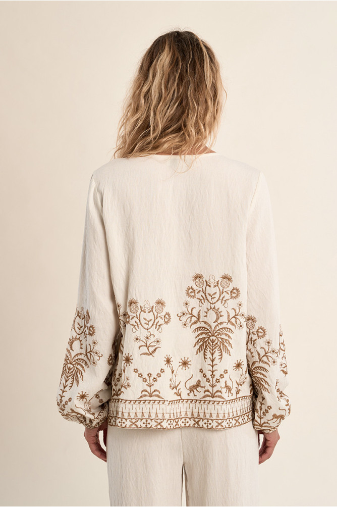 Poplin blouse, embroidered