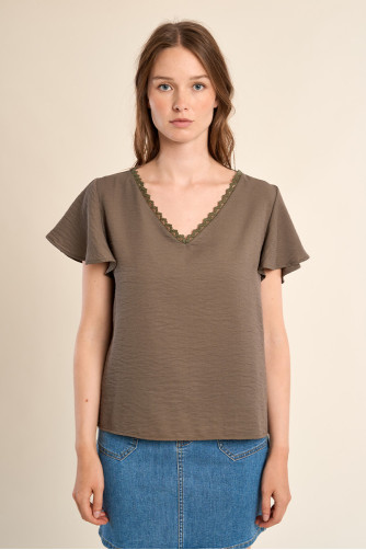 T-shirt décontracté, col brodé