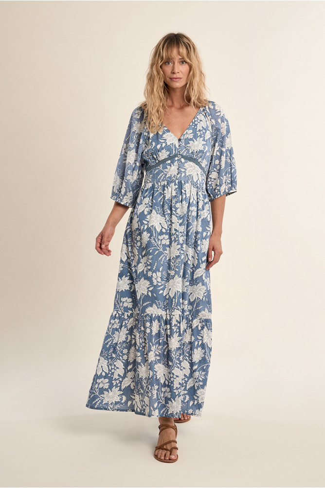Long printed dress, in cotton