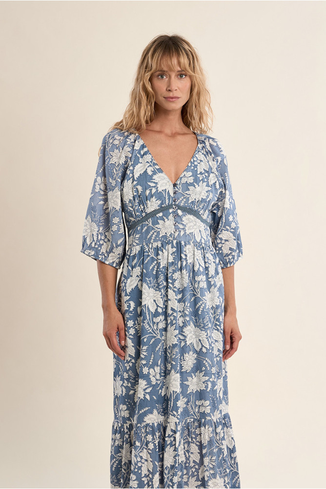 Long printed dress, in cotton