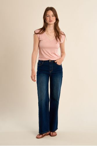 V-neck T-shirt, embellished with rhinestones