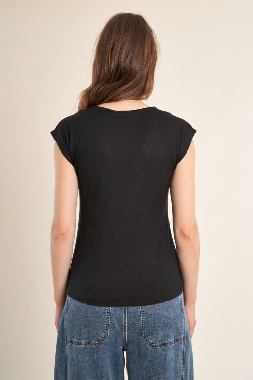 V-neck T-shirt, embellished with rhinestones