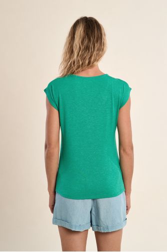 Camiseta de mujer de manga corta, detalle ribete.