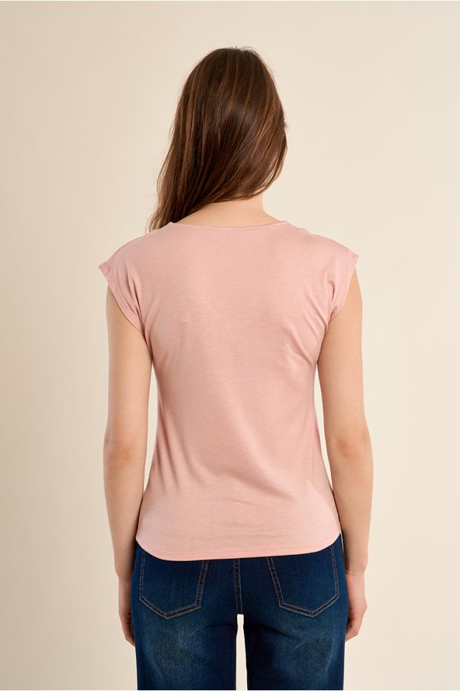 V-neck T-shirt, embellished with rhinestones