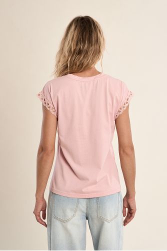 Openwork sleeve T-shirt