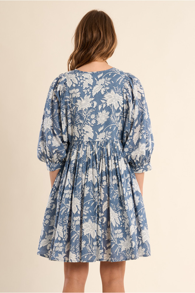 Short printed dress, in cotton