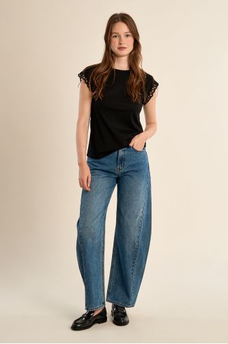 Openwork sleeve T-shirt