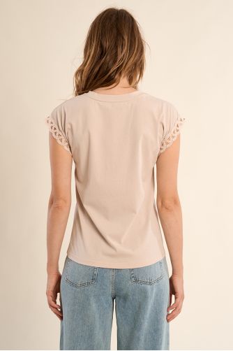 Openwork sleeve T-shirt